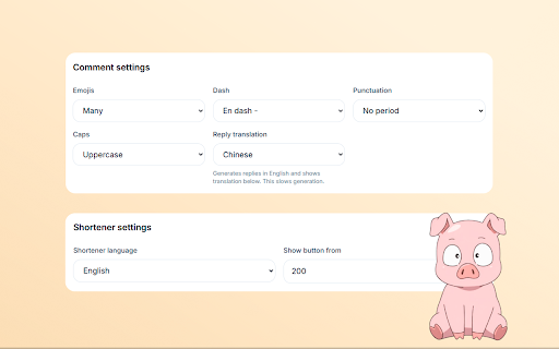 Pigly - AI Reply Generator for X/Twitter :: Generate AI replies, shorten posts, and translate text directly inside X/Twitter.