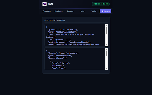 SEO Page Analyzer by Tooliofy :: Instant on-page SEO analyzer. Audit titles, descriptions, headings, image alt attributes, canonicals, and schemas.