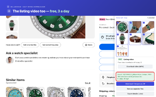 eBay Video Downloader — Save Listing Videos as MP4 :: Save eBay listing videos as playable MP4 files and download every product image in HD. Free use needs no account.