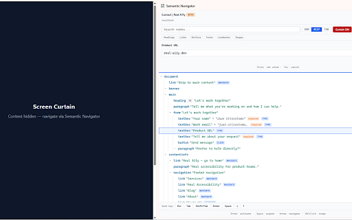 Semantic Navigator :: Navigate and interact with web pages through their semantic tree structure. Experience the web the way assistive technology does.