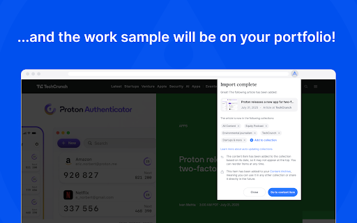 Authory Browser Extension :: Instantly add any work sample to your Authory portfolio, including ghostwritten, paywalled, audio, video or social media content.
