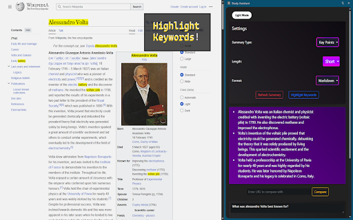 Study Assistant :: Get a short summary of webpage content using Chrome's built-in summarization API.