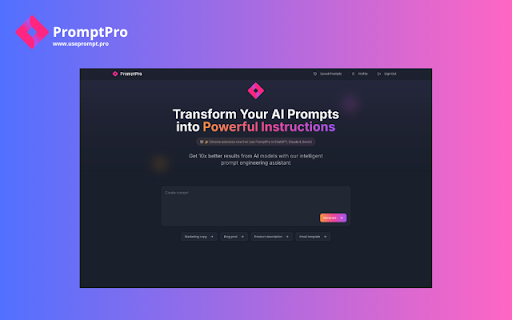 PromptPro: AI Prompt Enhancer - Improve Prompts for ChatGPT, Claude, Gemini :: Prompt enhancer for ChatGPT, Claude, and Gemini. Instantly optimize AI prompts for better results.