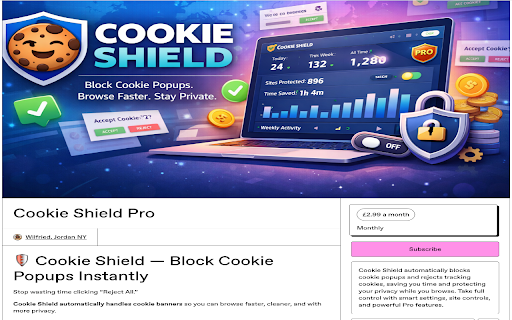 Cookie Shield – Auto Reject :: Automatically rejects cookie & data consent banners on every website. Protects your privacy silently in the background.