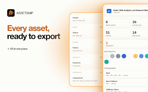 AssetSnip :: Extract images, SVGs, videos, colors, fonts, and Lottie animations from any website
