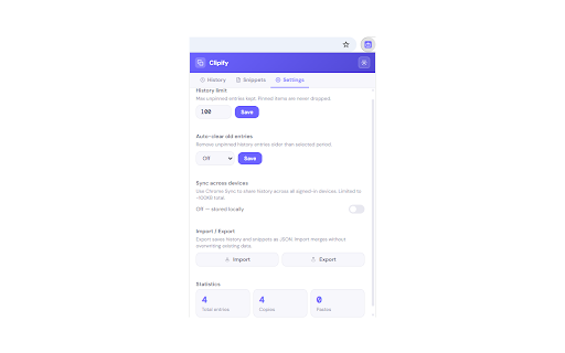 Clipify – Clipboard History :: Clipboard history manager with pinning, snippets, smart search, sync, and secure masking of sensitive data.