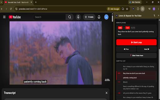 Listen & Repeat for YouTube :: YouTube Looper for learning 循環播放 YouTube 字幕,一句聽懂再按下一句