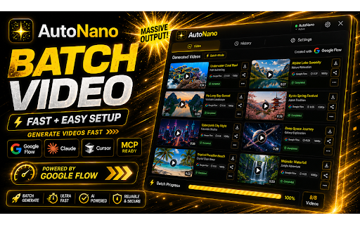 AutoNano – AI Batch Generator for Google Flow | Nano Banana & Veo :: AI batch generator for Google Flow. Nano Banana, Imagen 4 & Veo — plus MCP support to automate workflows via Claude.