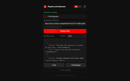 YouTube Playlist Link Extractor :: Extract all video links from a YouTube playlist. Copy or download as Full, NotebookLM, Markdown, CSV or JSON.