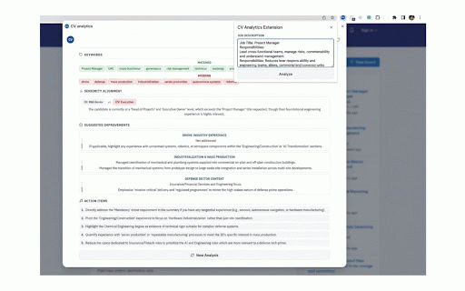 CV analytics :: Job seeker co-pilot for fast results: auto-fill, scam & ghost job detection, job fit, cover letters, tracking & more.