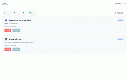 Jotes - Auto Job Tracker :: Auto-track your job applications from LinkedIn, Naukri and Indeed