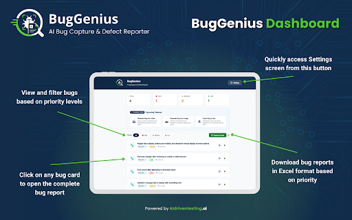 BugGenius - AI Bug Capture & Defect Reporter :: AI bug capture for QA teams. Captures screenshots, console logs, network requests, and steps to reproduce.