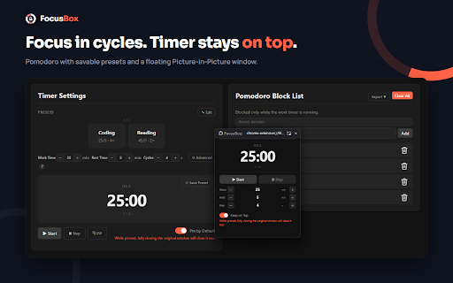 FocusBox: WebsiteBlock & TimeBoxing Planner :: 타임박싱 스케줄러와 웹사이트 차단 기능을 통해 집중력을 높여주는 도구입니다.