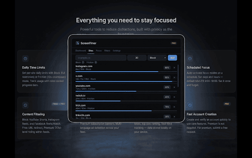 ScreenTimer: Focus & Block Distractions - Screen Timer :: Block distracting sites, filter Reels/Shorts & reclaim focus with Screen Timer. Privacy-first: all data stays local on your device.
