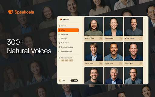Speakoala - Text to Speech (TTS) :: Use natural voices to read any website and local documents, with support for area selection playback.