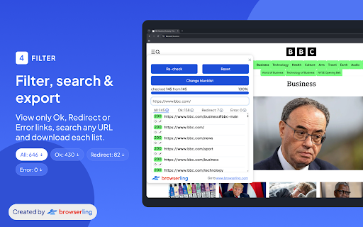 Browserling Link Checker – Page Link Auditor :: Collect links on a webpage and check their HTTP statuses. Monitor, filter, and export results directly in your browser.