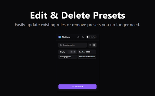 SiteSwap :: Instantly switch between different environments (Staging, Local, Prod) for the current website.