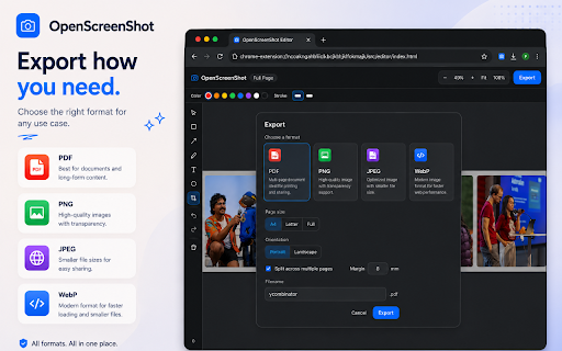 OpenScreenShot - Full Page Screenshot :: Open-source screenshot tool — full-page, region, and visible-area capture with annotation and PDF export.