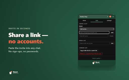 SharedShoppingList :: Shared shopping lists for your favourite stores — family adds items, you action them.