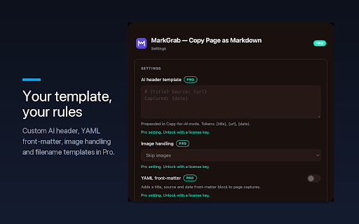 MarkGrab — Copy Page as Markdown :: Copy any page or selection as clean GitHub-flavored Markdown in one click, with an AI-ready paste mode for ChatGPT and Claude.
