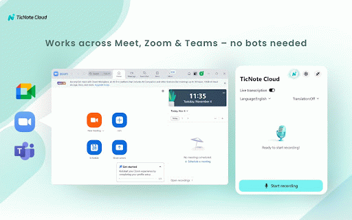 TicNote Cloud: AI Meeting Notes — Record & Transcribe with Translation :: Record & transcribe web meetings with live captions & translation for Google Meet. AI meeting notes in TicNote Cloud—no bot.