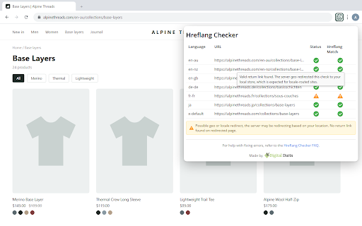 Hreflang Checker :: Quickly check hreflang tags on webpages for SEO. Validate return links, language codes, canonical URLs, and detect geo-IP redirects.