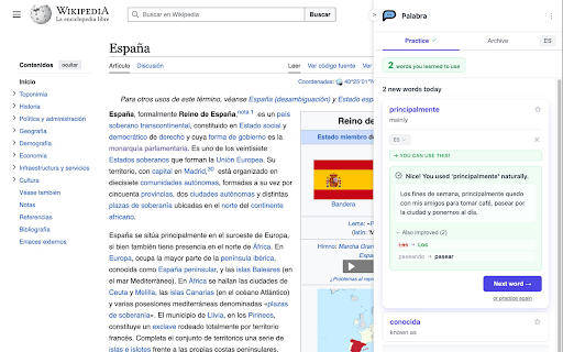 Palabra: Practice Vocabulary While Reading :: Practice vocabulary while reading: translate any word on any site, save it, and use it in your own sentences with AI feedback.