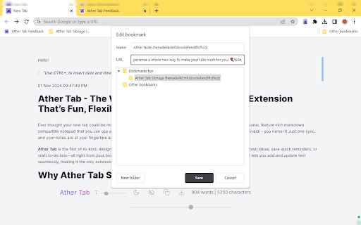Ather Tab - Synced Notes in Tab, Popup and Side Panel :: The world's first notepad that works in both your browser's new tab and as a pop-up window.