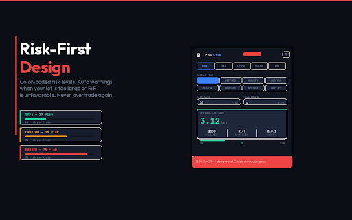 PosSize — Position Size Calculator :: Calculate optimal lot size based on balance, risk %, and stop loss. Supports Forex, Gold, Silver, and major crypto pairs.