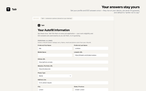 Tailr — Apply with your tailored résumé :: Carry your Tailr-tailored résumé straight into the job application.
