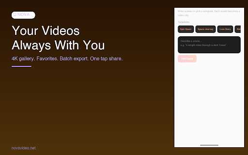 NOVA AI Video Generator :: Generate AI videos from any website. Powered by Kling, Veo 3.1 and more.