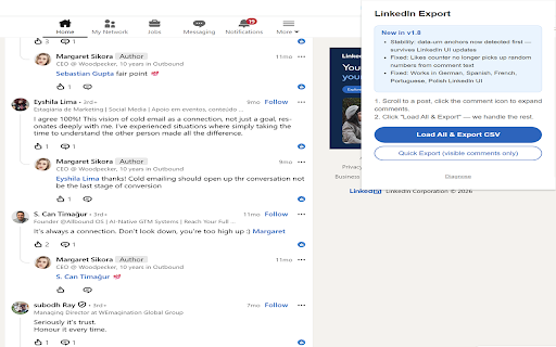 LeadScraper: Export LinkedIn Comments to Excel :: Instantly export LinkedIn comments to CSV/Excel. Names, headlines, links, dates, connection degree and likes in one click.