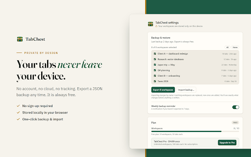 TabChest :: Save and restore tab workspaces. Your data stays on your device.
