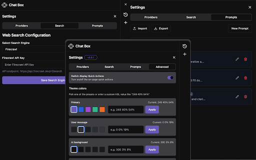 Chat Box: Chat with all AI models (DeepSeek, Cerebras, Ollama, etc.) :: AI chat, advanced web search, document interaction, and more into a convenient sidebar.