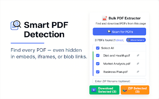 Bulk PDF Extractor :: Smart PDF extractor - Find, rename & download all PDFs from any webpage. Gmail attachments, ZIP bundling, batch processing.