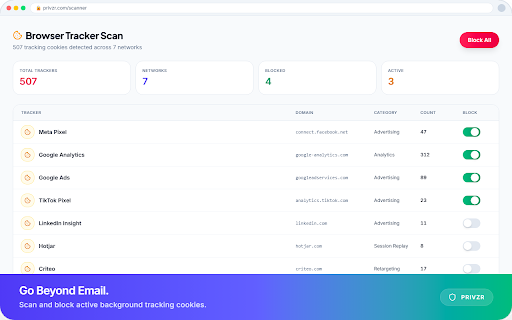 Privzr Inbox Scanner :: Scans locally which companies reach your inbox — Gmail, Outlook and Yahoo, fully automated. No emails leave your device.