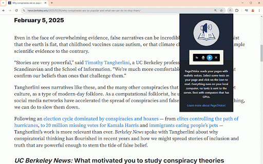 Page2Voice - AI Text to Speech that Runs Locally :: Page2Voice reads your pages with realistic voices. Everything runs on your local computer. Best with computers that has GPUs.