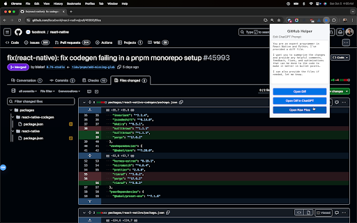 GitHub Diff :: A simple extension to help with GitHub PRs by copying diff contents to ChatGPT and opening raw files.