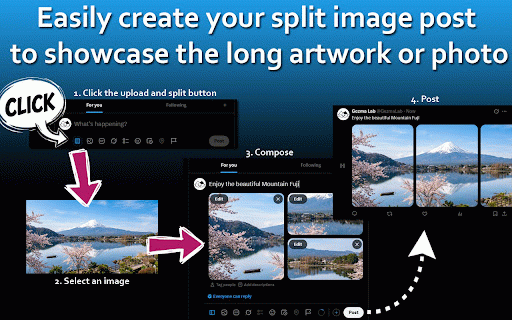 TapToSee: Twitter Photo Merger & Splitter :: Merges separated images into a full photo horizontally, and splits images for Twitter (X) posts.