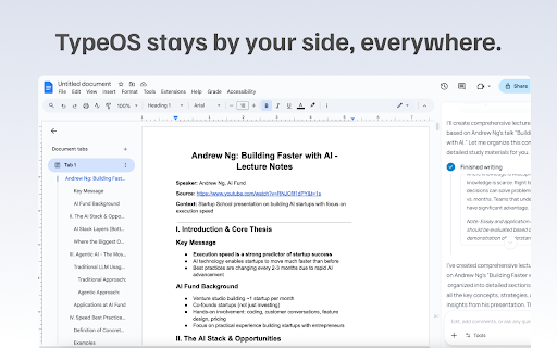 TypeOS: AI in Google Docs, Youtube, and the web :: TypeOS is AI in your Google Docs, Youtube and across the web, to help you learn and work faster.