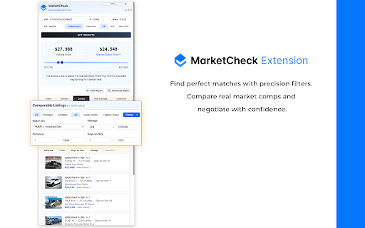 MarketCheck Extension :: Get instant access to vehicle market values, comparable listings, and detailed insights while browsing car listings. Features…