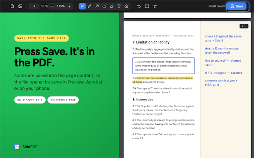 SidePDF - PDF Note Taker & Annotator :: Take notes beside any PDF. Widen the left or right margin, then handwrite, highlight, type and draw — all saved into the PDF.