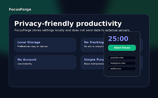FocusForge - Site Blocker & Focus Timer :: Block distracting websites during focus sessions and build better deep-work habits.