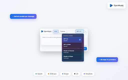 OpenReply.ai - Frontier Models in Gmail :: AI-powered email replies for Gmail. Draft contextual responses in seconds with one click.