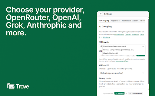 Trove - Your personal bookmark organizer :: Organizes bookmarks by grouping them into folders. Features backup, restore, duplicate detection, and search.