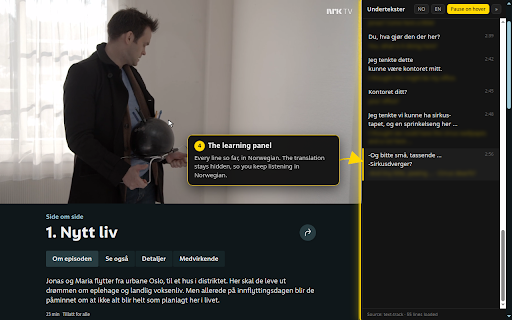 NRK TV Oversetter :: Watch NRK TV in Norwegian with the translation one glance away: dual subtitles or a learning panel. On-device, works offline.