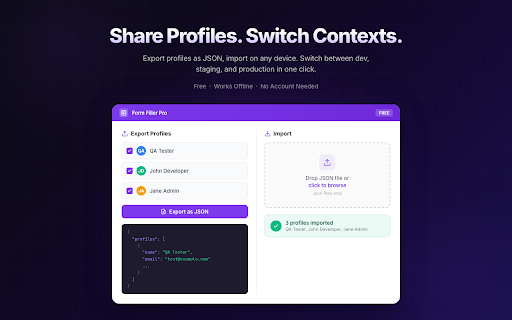 Form Filler Pro :: Free auto-fill extension with saved profiles. Smart field detection, random test data generator. For QA testers & developers.