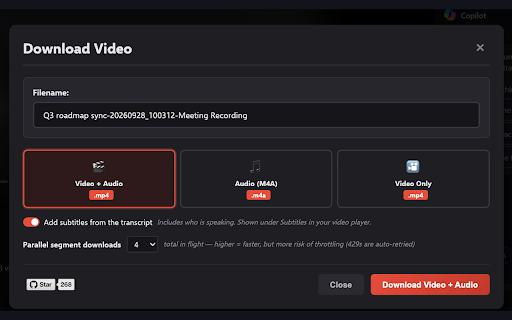 MS Teams Video & Transcript Downloader :: Download MS Teams meeting videos and transcripts. Multiple formats (JSON, VTT, Grouped). In-browser.