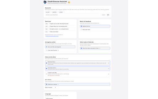 Stealth Browser Assistant — Hide Tabs & Panic Button :: Hide, mute, or close private and sensitive tabs with customizable Keywords and a one-click browser Panic Button.