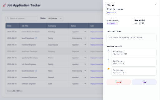 Job Application Tracker :: 🚀 Streamline your job search with the ultimate Job Application Tracker.
Automatically capture listings from your favorite career…